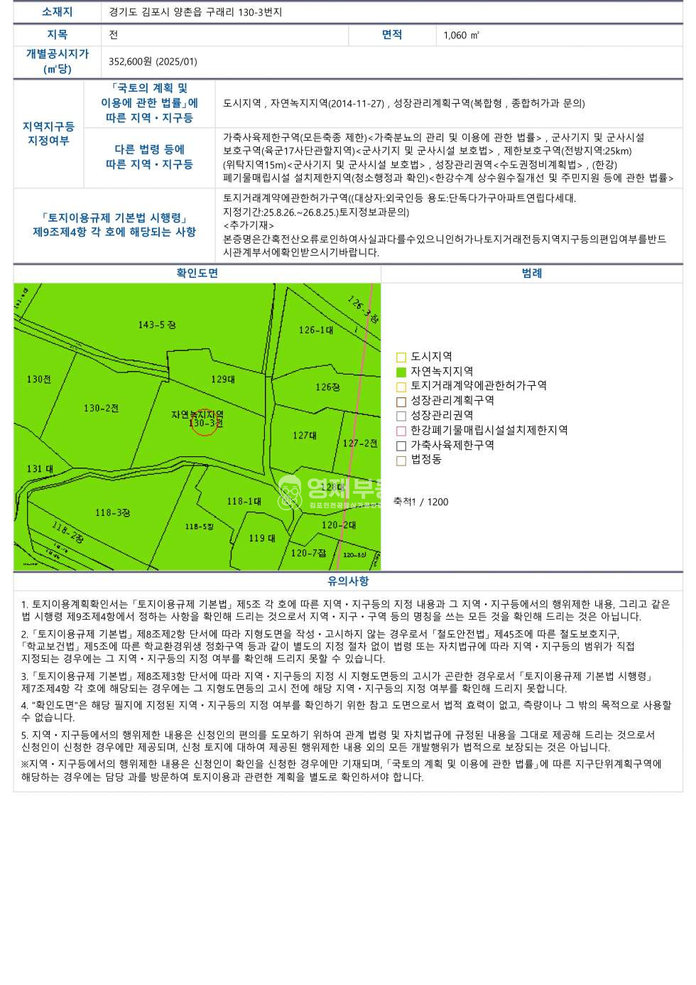 경기 김포시 양촌읍 구래리 구래리 자연녹지 매매 매물번호 10250 사진 1